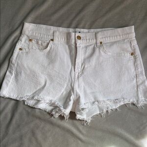 7 For All Mankind Frayed Hem White Jean Shorts